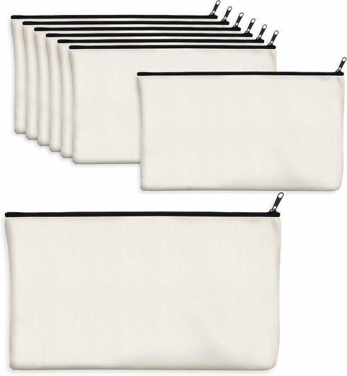 8 Pack Canvas Pencil Pouch, DIY Craft Zipper Bags Blank Makeup Bags Multifunctional Pouches Pencil Case for Cosmetic Toiletry Stationary (Beige, 8...