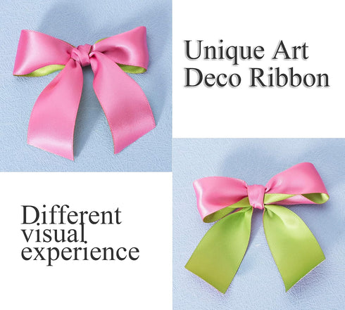 YASEO Double-sided Two-tone Ribbon, 20 Yards 1 Inch Double Faced Hot Pink and Lime Green Satin Ribbon for Easter, Christmas, Birthday, Gift Wrappi...