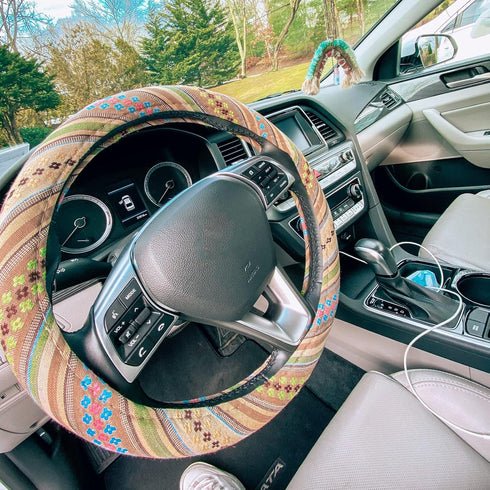 Boho Steering Wheel Cover for Women Men Baja Blanket Enthic Car Steering Wheel Cover Ethnic Car SUV Wheel Protector, Breathable, Anti-Slip, Odorle...