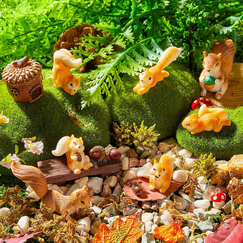 Maitys 14 Pieces Miniature Squirrel Figurine Mini Garden Accessories Tiny Resin Squirrel Toys Fairy Plastic Miniature Things Fall Figurines for Ou...