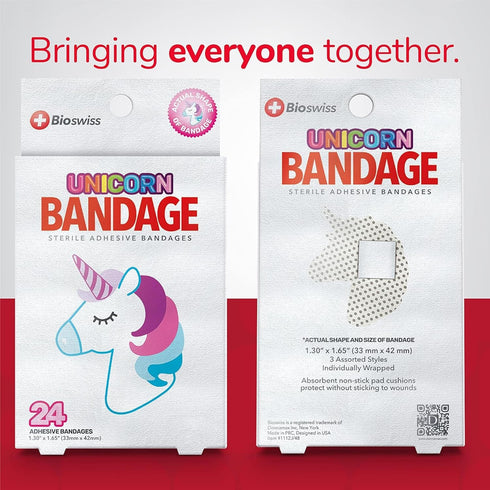 BioSwiss Bandages, Unicorn Shaped Self Adhesive Bandage, Latex Free Sterile Wound Care, Fun First Aid Kit Supplies for Kids, 24 Count...