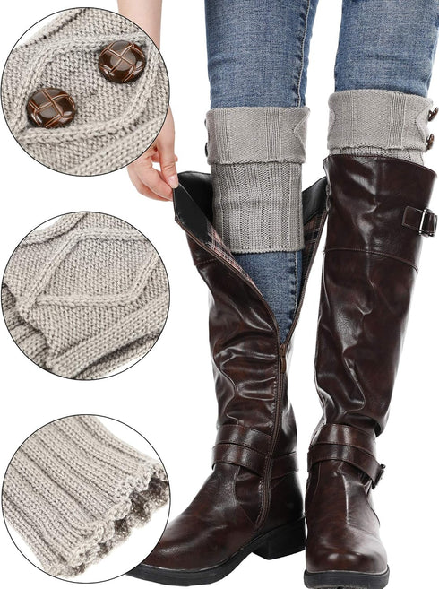 SATINIOR 6 Pairs Women Winter Boot Cuffs Socks Cable Knitted Cuffs Socks Short Knitted Leg Warmers Button Boot Toppers...