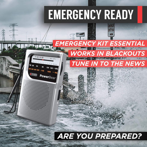 PowerBear Portable Radio | AM/FM, 2AA Battery Operated with Long Range Reception for Indoor, Outdoor & Emergency Use | Radio with Speaker & Headph...