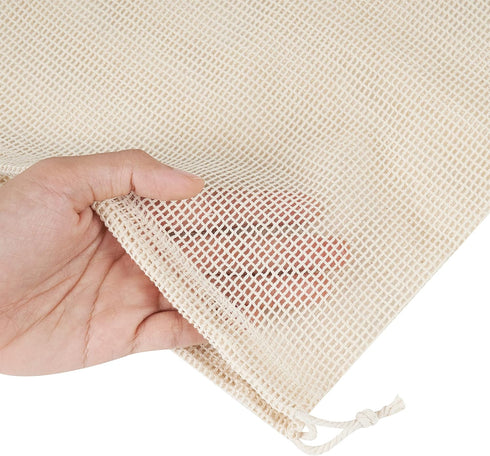 PALTERWEAR 100 Percent Natural Cotton Double Drawstring Mesh Bag For Herbs, Nuts, Spices (10 x 12 Inch - Set of 5)...