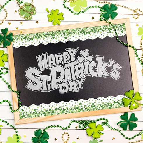 69 Feet St. Patrick's Day Bulletin Board Borders Shamrock Decoration Borders Lucky Clover Trim Border 60Pcs Green White Bulletin Board Stickers fo...