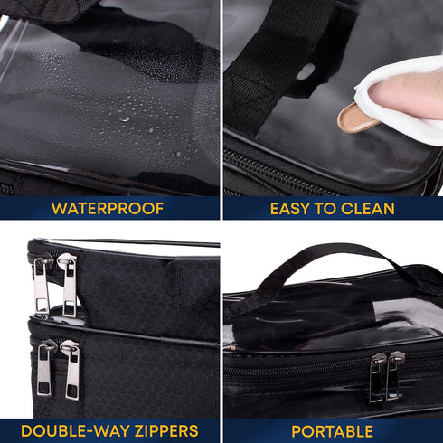 Makeup Organizer Travel Skincare Bag - Double Layer Makeup Bag for Travel Essentials Makeup Organizer Travel Bag Clear Makeup Bag with Brush Compa...