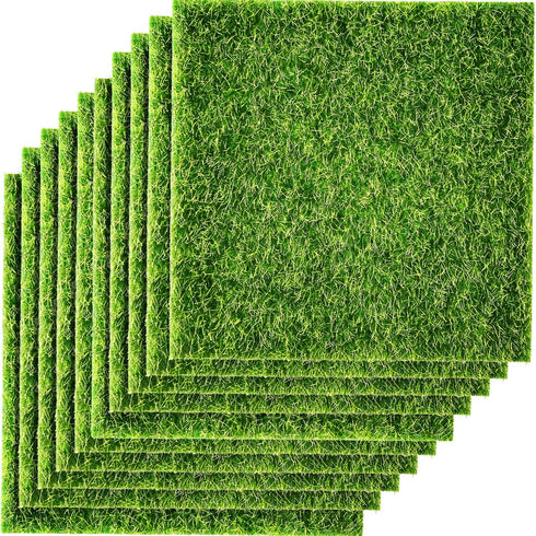 Mudder 10 Pieces Artificial Garden Grass Fairy Grass Lawn Miniature Ornament Garden Dollhouse DIY Simulation Moss Craft Decor, 6 x 6 Inches...