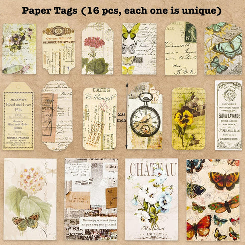 100 Pieces Vintage Ephemera Pack Junk Journal Kit Scrapbook Supplies Decoupage Paper Sticker Material for Art Journaling Bullet Journals Planners ...