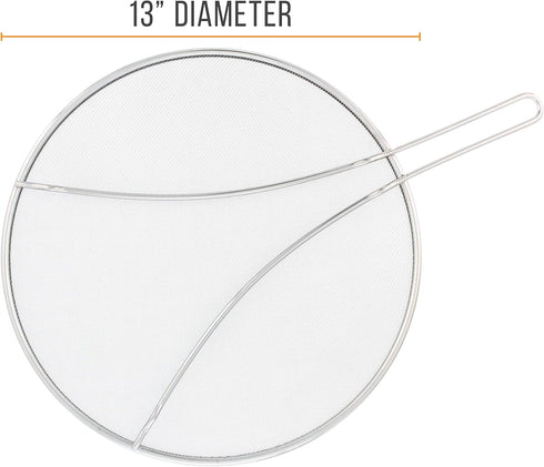 U.S. Kitchen Supply Stainless Steel Splatter Guard 13" Fine Mesh Cover, Grease & Oil, Splatter Screen for Frying Pan, Cooking Pots, with Resting F...