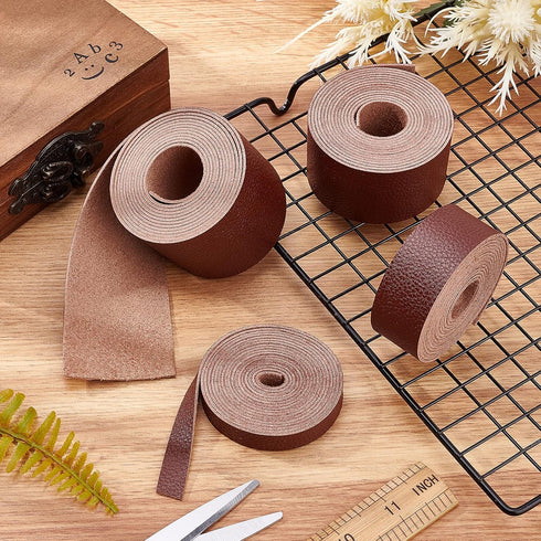 GORGECRAFT Brown Leather Strap Strip 0.5 Inch Wide 79 Inch Long Lychee Pattern Leather Belt Strips Wrap Single Sided Flat Cord for DIY Crafts Clot...