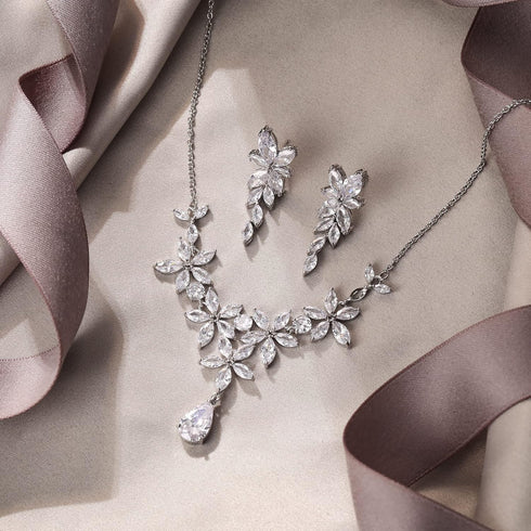 EVER FAITH Wedding Party Jewelry Set for Women, Gorgeous Teardrop White Cubic Zirconia Necklace Earrings Set, Bridemaids Jewelry Set for Bridal...