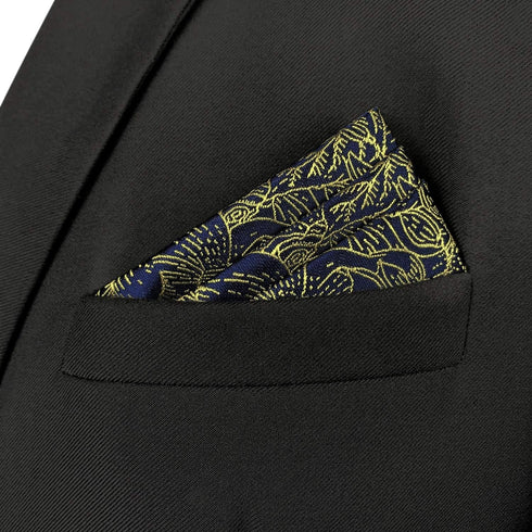 S&W SHLAX&WING Tie Sets for Men Silk Grooms Neckties Gold Floral Blue Matching Pocket Square Only...