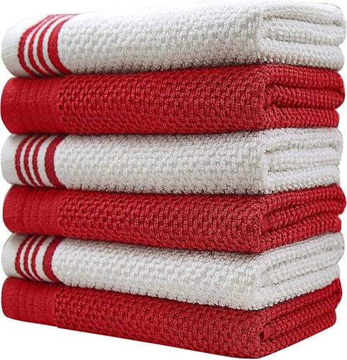 Premium Kitchen Towels (16”x 28”, 6 Pack) – Large Cotton Kitchen Hand Towels – Weft Insert Design – 380 GSM Highly Absorbent Tea Towels Set with H...