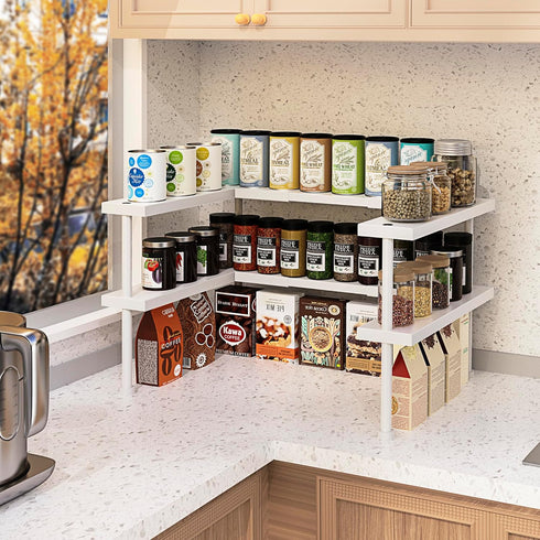 Expandable Spice Rack Organizer, Stackable Cabinet Shelf Organizer Rack, Space Saving Kitchen Seasoning Organizer Storage for Home Pantry Cupboard...