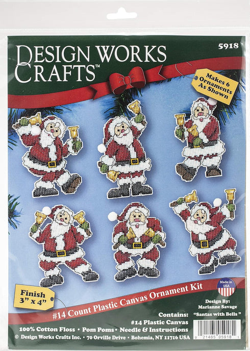 Design Works Crafts Santa with Bells, 14 Ornament Set of 6 Counted Cross Stitch Kit, Mixed...