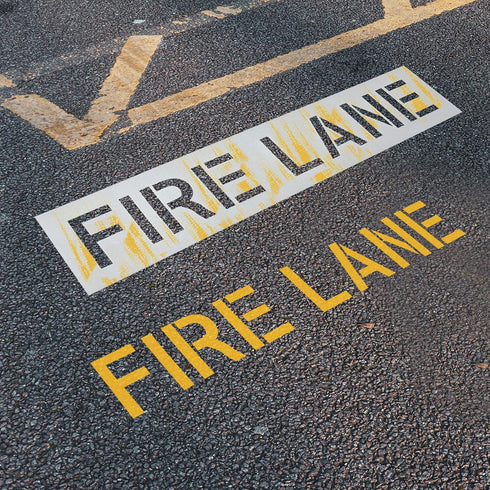 Fire Lane No Parking Stencil Set, 25.6x5.8" No Parking Template & 23.5x5.8" Fire Lane Stencil for Parking Lot Paint Templates Flexible Plastic Tra...