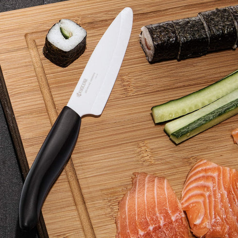 Kyocera Advanced Ceramic Revolution Series 4.5-inch Utility Knife, Black Handle, White Blade - FK-110 WH...