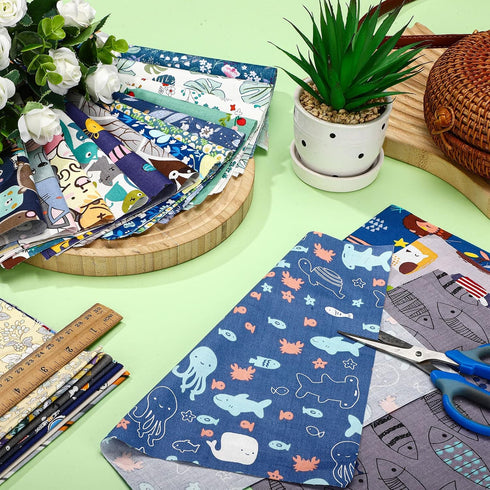 Oudain 100 Pcs Cotton Fabric Square Patchwork Craft Fabric Scraps Quilting Fat Bundles Flower Animals Cartoon for DIY Sewing Cloths (Cute, 10 Inch...