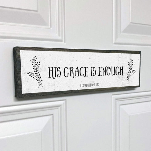 Christian Wall Art - His Grace Is Enough Wall Décor – Beautiful Bible Verse Modern Farmhouse Wall Art – Wood and Metal His Grace Is Enough Door Si...