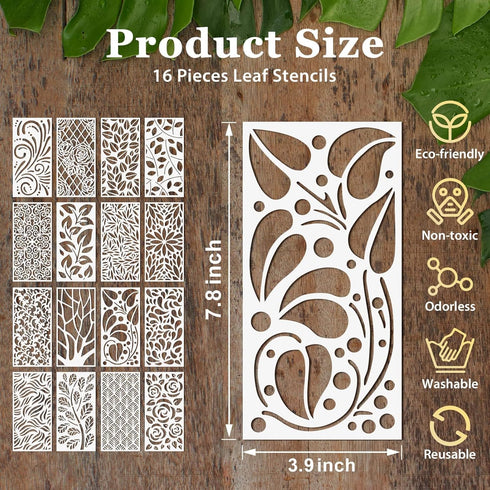 16 Pieces Leaf Painting Stencils Reusable Plant Stencil Spring Summer Fall Winter Stencil Template, DIY Stencils for Painting on Walls Doors Wood ...