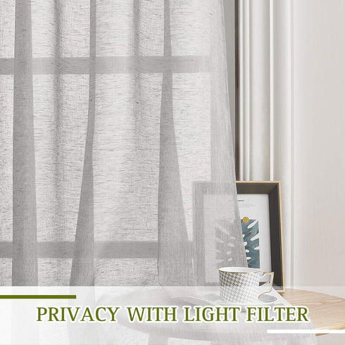 NICETOWN Linen Textured Semi Sheer Curtains 63 inches Length, Eyelet Top Bedroom Window Privacy Translucent Light Filtering Flax Sheer Drapes for ...