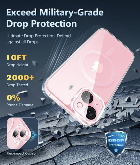 FNTCASE for iPhone 15-Plus Phone Case: Magnetic Clear Military Shockproof Anti Yellowing Slim Phone Cover with Camera Lens Protector & Screen Prot...