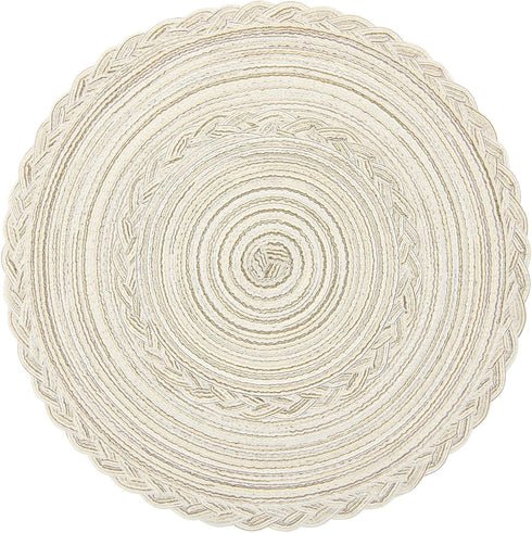 SHACOS Round Placemats Set of 6 Boho Braided Bordered Placemats 15 inch for Dining Tables Wedding Holiday Party (Ivory Bordered, 6)...