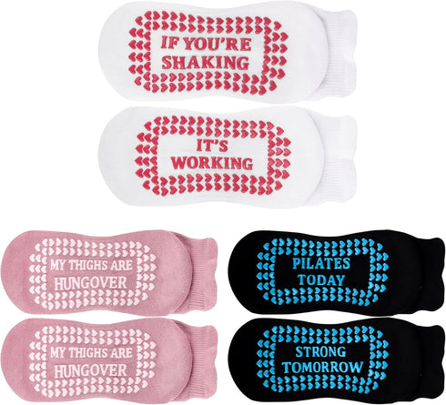 Cute Pilates Socks with Grips for Women Grip Socks Pilates Yoga Socks for Women Non Slip Funny Athletic Socks Women Pilates Gifts for Women, 3 Pai...