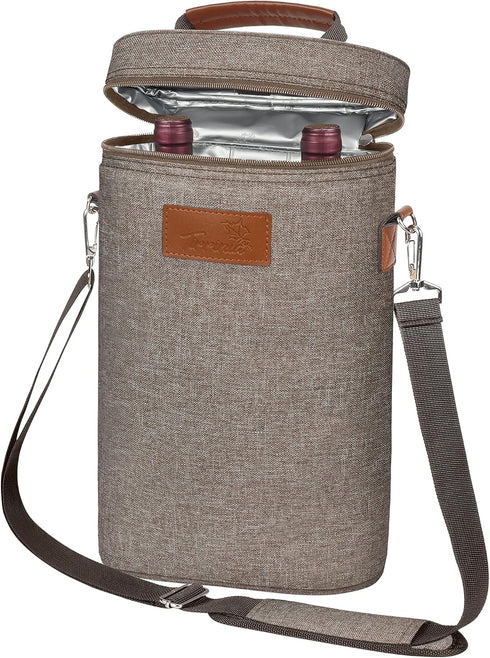 Tirrinia 2 Bottle Wine Gift Tote Carrier - Leakproof & Insulated Padded Versatile Wine Cooler Bag for Travel, BYOB Restaurant, Wine Tasting, Party...