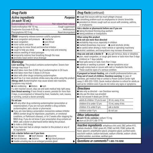 Amazon Basic Care Nighttime Honey Flavor Severe Cold and Flu Relief, Liquid Medicine, 12 fl oz (Pack of 1)...