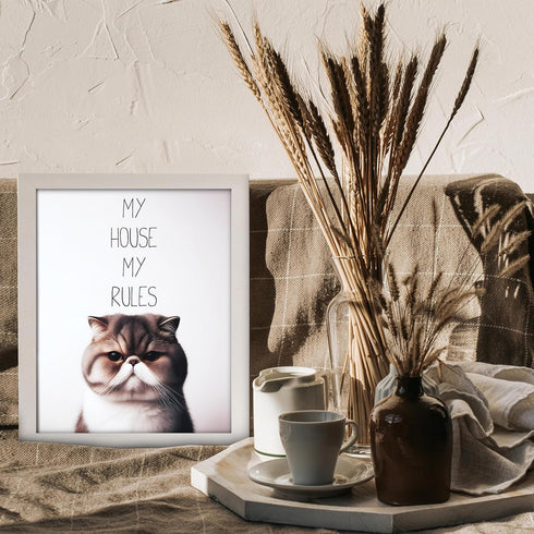 Posterizer 1 pcs-My House My Rules-Funny Art for cat lovers-Comedy Art-Art for Animal Lovers-Decor for Home & Office- UNFRAMED Wall Art...