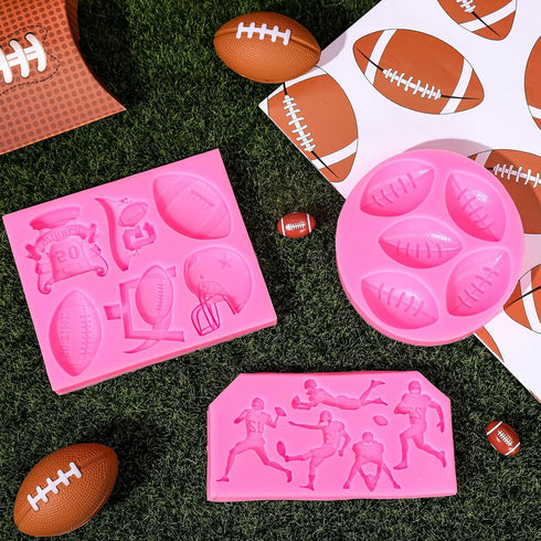 Whaline 3Pcs Football Fondant Mold Sports Theme Silicone Mold Football Helmet Chocolate Candy Mould Baking Mold for Party Cupcake Sugar Craft Gum ...