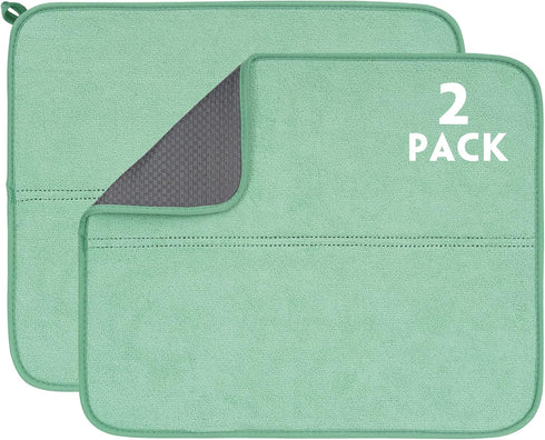 FRESHMNIT Dish Drying Mat for Kitchen Counter, 2 Pack Microfiber Absorbent Dish Drying Mats, 14" x 17" Dish Drying Pad, Dishes Drainer Mat for Cou...