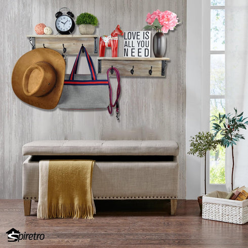 Spiretro Wall-Mounted Coat Hook Rack with Shelf - Set of 2 - Rustic Wood Grey - Entryway Mudroom Bathroom Organizer...