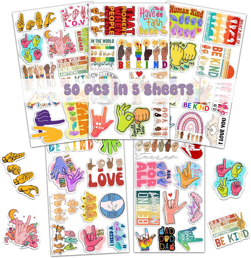 Pack 50 PCS ASL Stickers American Sign Language Vinyl Decals Waterproof Decorations Patches Laptop Bumper Water Bottles Computer Bicycle Luggage C...