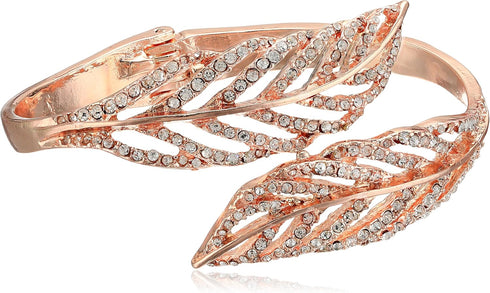 Guess Crystal Feather Bypass Hinged Bypass Bangle Bracelet...