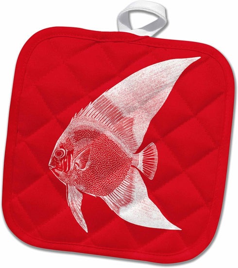3D Rose Red Tropical Fish Print. Exotic Bold Modern Sea Ocean Aquatic Biology Pot Holder, 8 x 8...