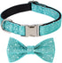 Bling Dog Bow Tie Collar for Puppy Small Medium Dogs, Cute Teal Boy Dog Collar with Bow for Daily Walking or Christmas Holiday (Neck fit 11-16’’)...