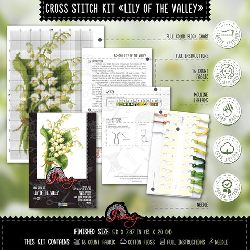 Povitrulya Counted Cross Stitch Kit for Adults 'Lily of The Valley' - Embroidery Set with May Lily Flower Bouquet...