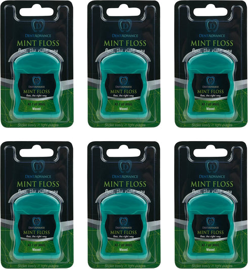 DentAdvance Premium Mint Dental Floss - Easy Reach Back Teeth | Tooth Floss | Mint Flavored, Waxed, 40 Meter, Pack of 6...