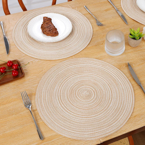 SHACOS 15 inch Round Braided Placemats Set of 6 Non Slip Heat Resistant Cotton Polyester Table Mats Washable Place Mats for Dinner Party Table Dec...
