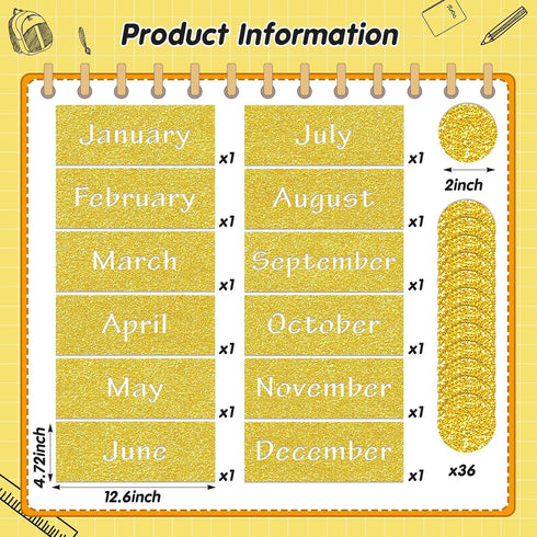 Zonon 48 Pieces Holiday Monthly Headliners Set 12 Months of The Year Headers Monthly Bulletin Board Borders Seasonal Monthly Headers with 36 Round...