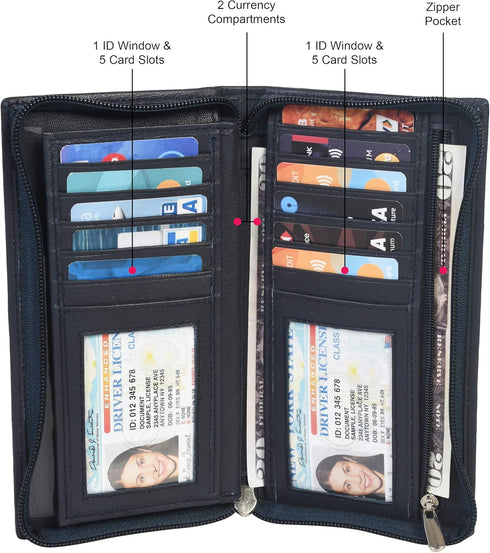 Leatherboss Genuine Leather Slim Checkbook Zipper Cover Holder for men women, Black...