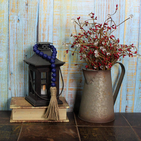 CVHOMEDECO. Wood Beads Garland with Tassels 3 PCS Farmhouse Rustic Wooden Prayer Bead String Wall Hanging Accent for Home Festival Decor. Navy Blu...