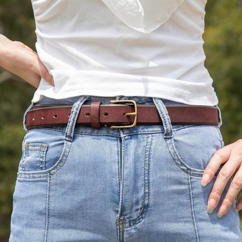 Women's Belts for Jeans, 5MM Womens Belt 1.1" Width Full Grain Leather With Gold Buckle Gift Box...