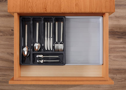 RoyalHouse Premium Cutlery Drawer Organizer, Expandable Utensil Holder And Organizer, 6-Compartments, Compact BPA-Free Plastic Storage for Spoons ...