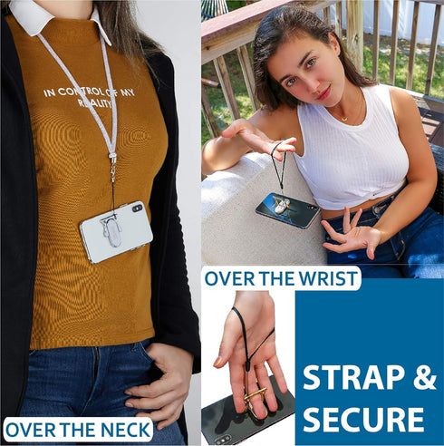 Phone Grip Holder Ring Kickstand, Unique 3-Finger Shape for Comfort and Security with Strap, Lightweight, Durable, Scratch Resistant, Compatible w...
