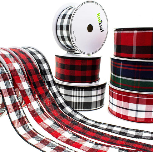 Wired Buffalo Plaid Ribbon 1-1/2 Inches x 25 Yards Red and Black Buffalo Check Ribbon for Gift Wrapping, Crafts, and Decorations...