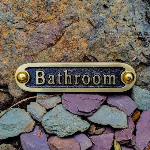 Bathroom Brass Door Sign. Traditional Style Home Décor Wall Plaque Handmade By The Metal Foundry UK....