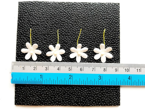 PL Set of 50 Tiny White Flowers Embellishment with Thread stem Size 0.55" Mulberry Paper Flowers Craft Supplies Scrap Booking Embellishments for s...